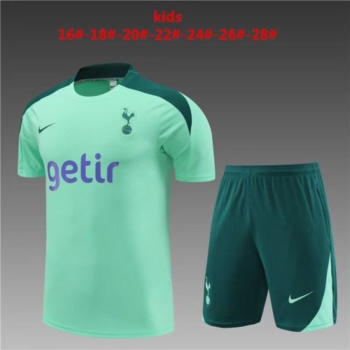 Youth Uniform Kids Kit 2024 Tottenham Hotspur Green Soccer Training Jersey Shorts Child Football Set