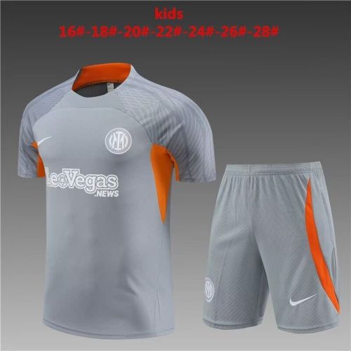 Youth Uniform Kids Kit 2024 Inter Milan Grey/Orange Soccer Training Jersey Shorts Child Football Set