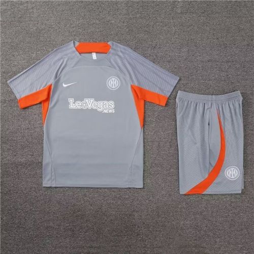 Adult Uniform 2024 Inter Milan Grey/Orange Soccer Training Jersey and Shorts Football Kits