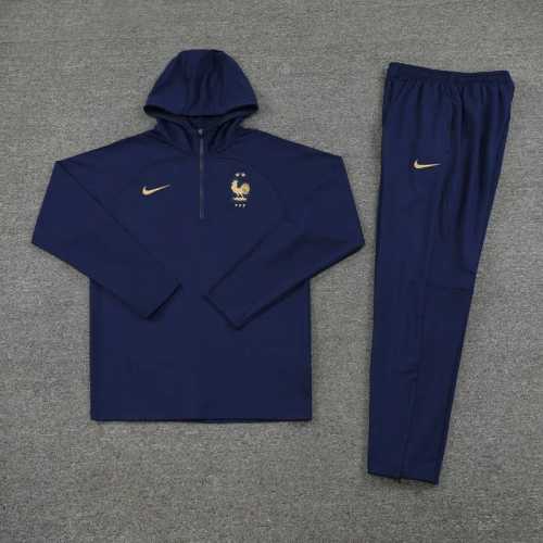 2023 France Blue Soccer Training Hoodie and Pants Football Tracksuit