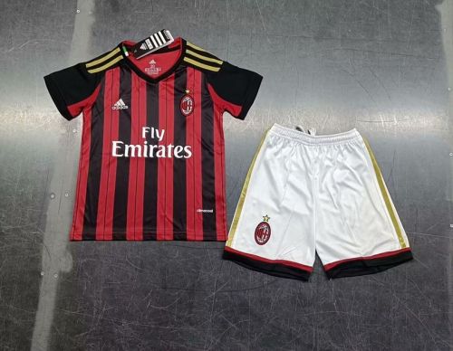 Retro Youth Uniform Kids Kit 2013-2014 AC Milan Home Soccer Jersey Shorts Vintage Child Football Set