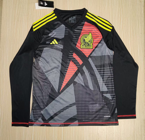 Long Sleeve Fan Version Mexico 2024 Black Goalkeeper Soccer Jersey Adulto Camiseta de Futbol