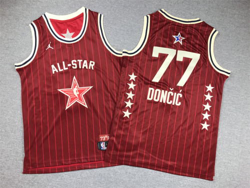 Youth NBA All Stars 77 DONCIC Basketball Shirt Red Kids NBA Jersey