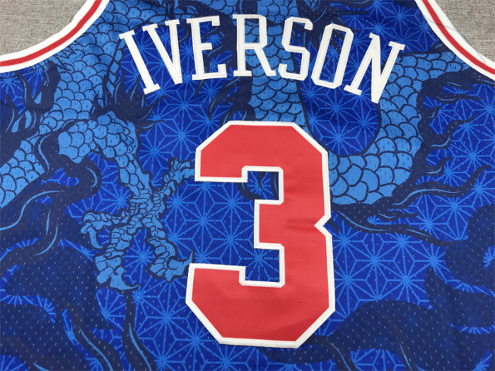 Mitchell&ness 1996-97 Philadelphia 76ers Basketball Shirt 3 ALLEN IVERSON Blue Dragon NBA Jersey