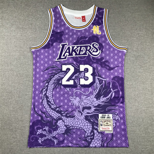 Mitchell&ness 2018-19 Los Angeles Lakers 23 JAMES Basketball Shirt Purple Dragon NBA Jersey