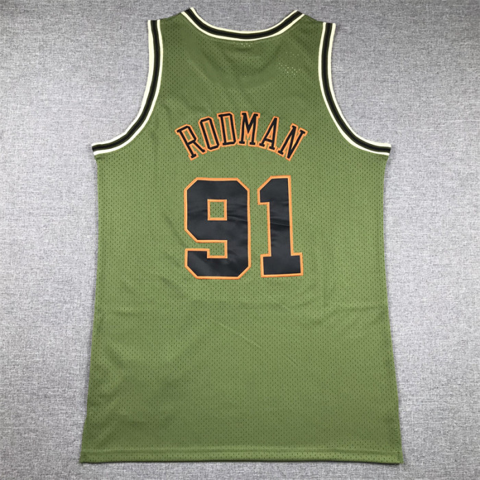 Mitchell&ness 1997-98 Chicago Bulls 91 RODMAN Basketball Shirt Green NBA Jersey