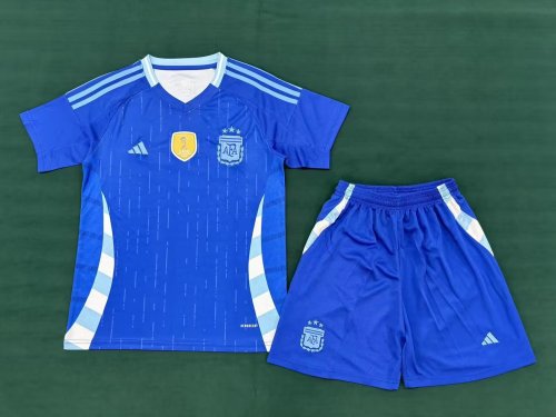 Adult Uniform with FIFA World Champions 2022 Patch Argentina 2024 Away Soccer Jersey Shorts Football Set