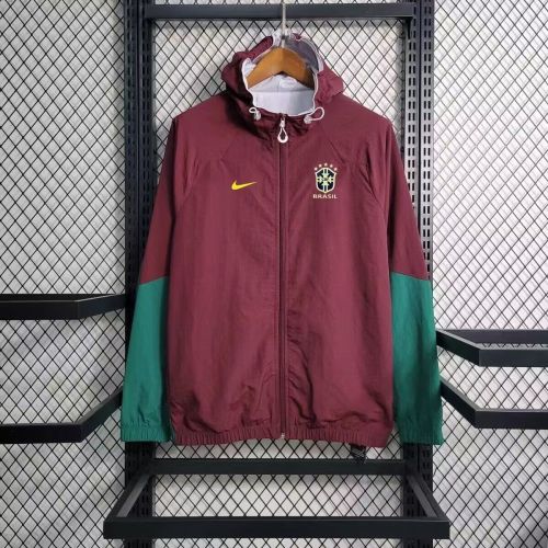 2024 Brazil Dark Red/Green Soccer Windbreaker Jacket Football Jacket