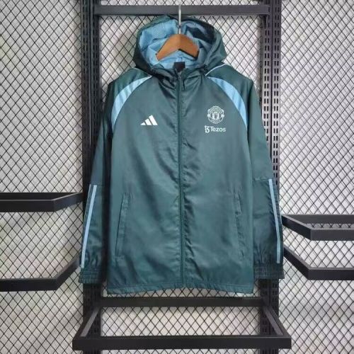 2024 Manchester United Dark Green/Blue Soccer Windbreaker Jacket Football Jacket