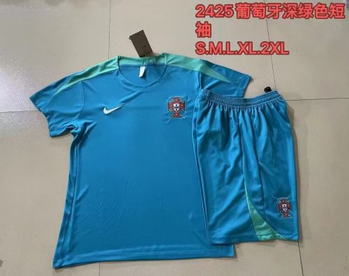 Adult Uniform 2024 Portugal Blue/Green Soccer Training Jersey and Shorts Football Kits