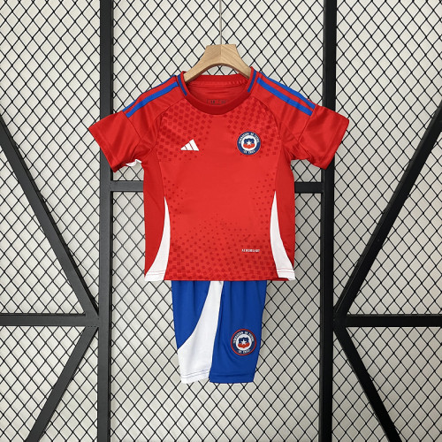 Youth Uniform Kids Kit Chile 2024 Home Soccer Jersey Shorts Child Football Set