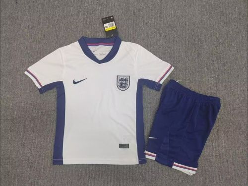 Youth Uniform Kids Kit 2024 England Home Soccer Jersey Shorts Child Football Set