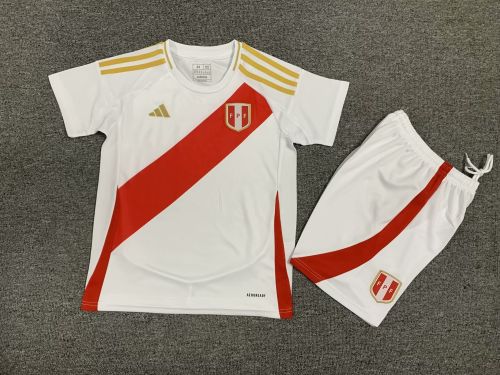 Youth Uniform Kids Kit Peru 2024 Home Soccer Jersey Shorts Child Football Set