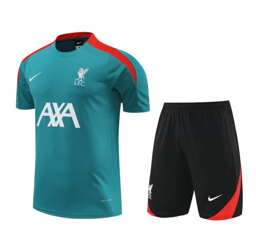 Adult Uniform 2024 Liverpool Dark Green/Red Soccer Training Jersey and Shorts Football Kits