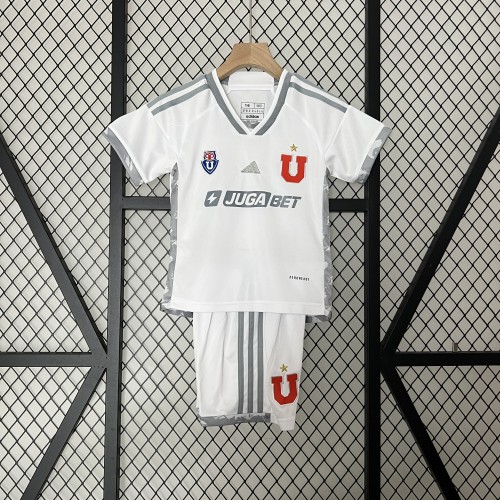 Youth Uniform Kids Kit 2024-2025 UNIVERSIDAD de CHILE Away White Soccer Jersey Shorts Child Football Set