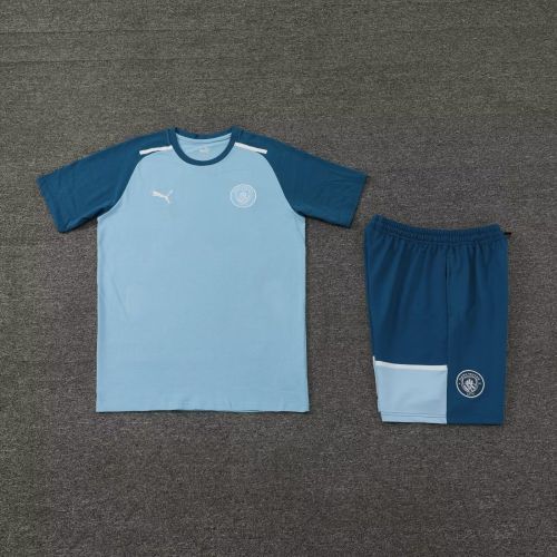 Adult Uniform 2024 Manchester City Blue Soccer Training Jersey and Shorts Cotton Football Kits