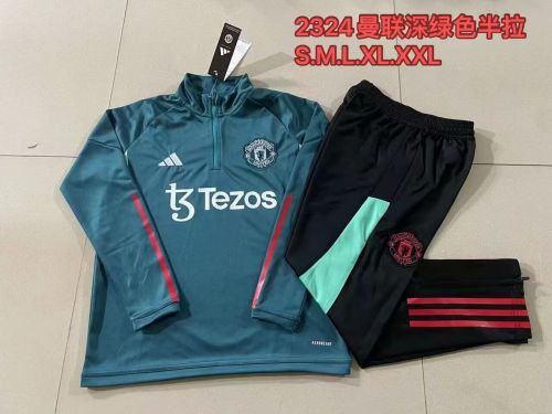 2024 Manchester United Dark Green Soccer Training Sweater and Pants
