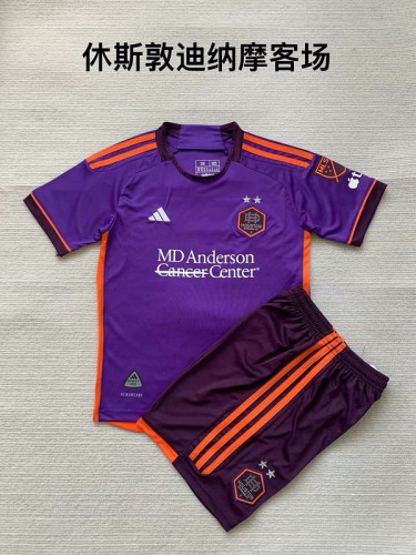 Youth Uniform Kids Kit 2024-2025 Houston Dynamo Away Purple Soccer Jersey Shorts Child Football Set