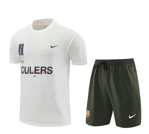 Adult Uniform 2024 Barcelona White Soccer Training Jersey and Shorts Cotton Football Kits