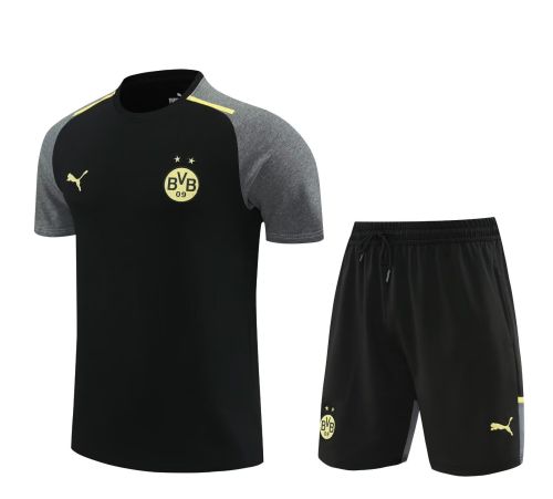 Adult Uniform 2024 Dortmund Black Soccer Training Jersey and Shorts BVB Cotton Football Kits