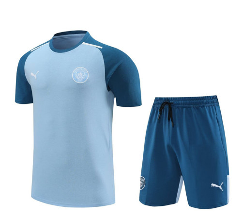 Adult Uniform 2024 Manchester City Light Blue Soccer Training Jersey and Shorts Cotton Football Kits