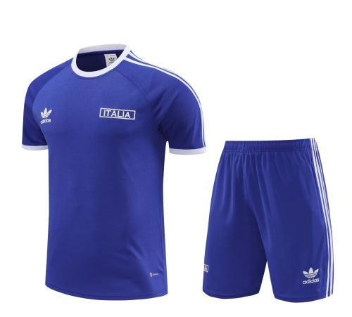 Adult Uniform 2024 Italy Blue Soccer Training Jersey and Shorts Football Kits