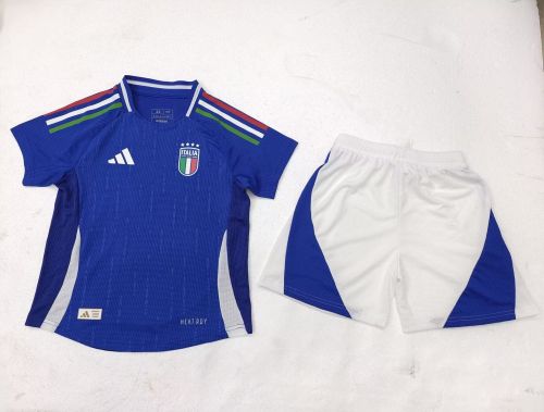 Player Version Youth Uniform Kids Kit Italy 2024 Home Soccer Jersey Shorts Child Football Set