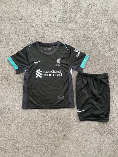Youth Uniform Kids Kit 2024-2025 Liverpool Away Black Soccer Jersey Shorts Child Football Set