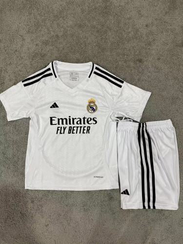 Youth Uniform Kids Kit 2024-2025 Real Madrid Home Soccer Jersey Shorts Child Football Set