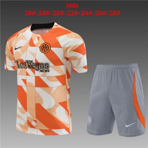 Youth Uniform Kids Kit 2024 Inter Milan Orange/White Soccer Training Jersey Shorts Child Football Set
