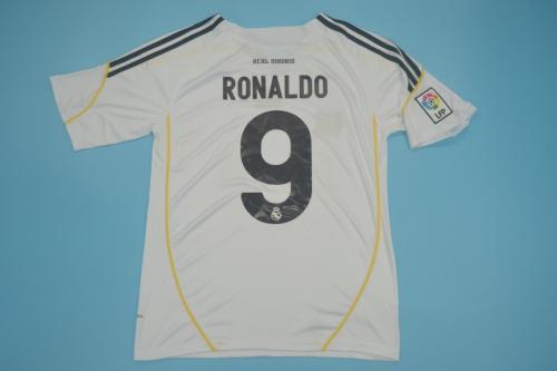 with LFP Patch Retro Jersey 2009-2010 Real Madrid RONALDO 9 Home Soccer Jersey Vintage Real Football Shirt