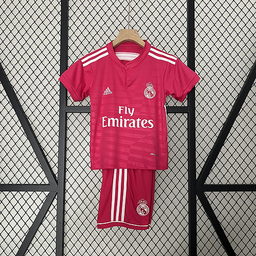 Retro Youth Uniform 2014-2015 Real Madrid Away Pink Soccer Jersey Shorts Vintage Child Football Kit