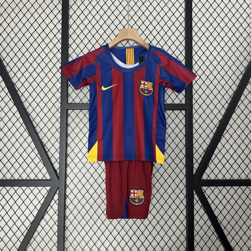 Retro Youth Uniform 2005-2006 Barcelona Home Soccer Jersey Shorts Vintage Child Football Kit