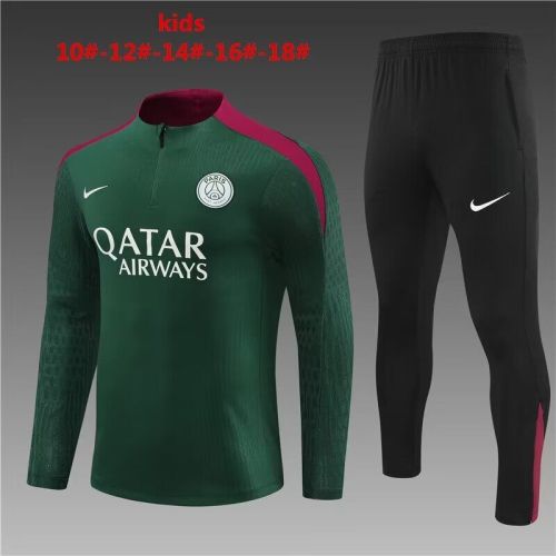 Youth 2024 PSG Paris Dark Green/Red Soccer Training Sweater and Pants