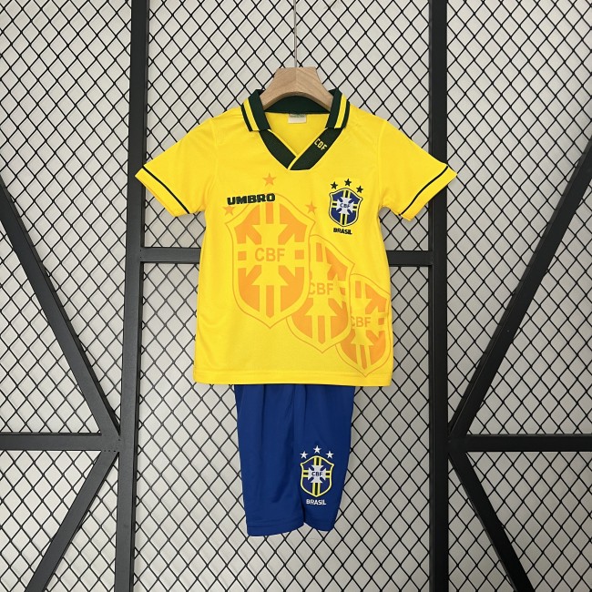Retro Youth Uniform 1994 Brazil Home Soccer Jersey Shorts Vintage Brasil Child Football Kit