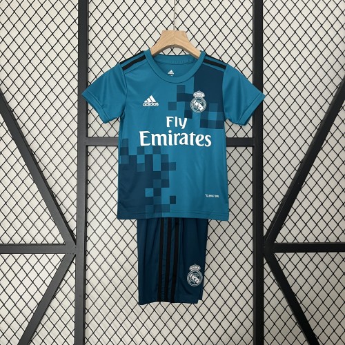 Retro Youth Uniform 2017-2018 Real Madrid Third Away Soccer Jersey Shorts Vintage Child Football Kit