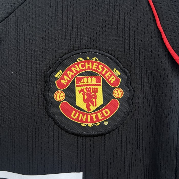 Adult Uniform Retro 2007-2008 Manchester United Away Black Soccer Jersey Shorts Vintage Football Kit