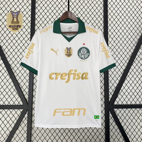 with Campeao 2023 Patch+All Sponor Logos Fan Version 2024-2025 Palmeiras Away White Soccer Jersey Football Shirt