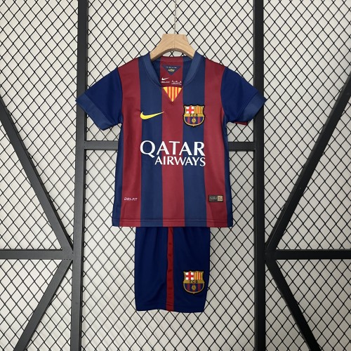 Retro Youth Uniform 2014-2015 Barcelona Home Soccer Jersey Shorts Vintage Child Football Kit