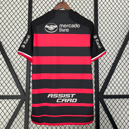 with All Sponor Logos Fan Version 2024-2025 Flamengo Home Soccer Jersey Football Shirt
