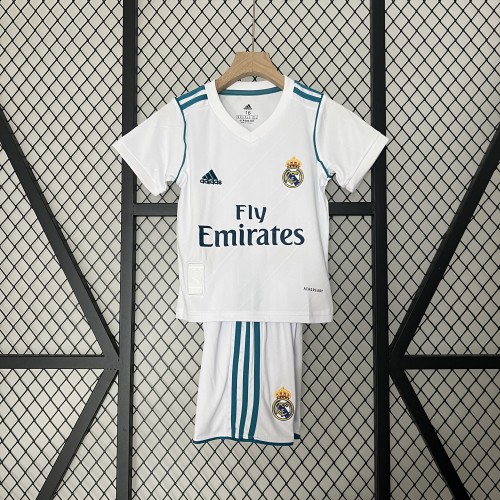 Retro Youth Uniform 2017-2018 Real Madrid Home Soccer Jersey Shorts Vintage Child Football Kit