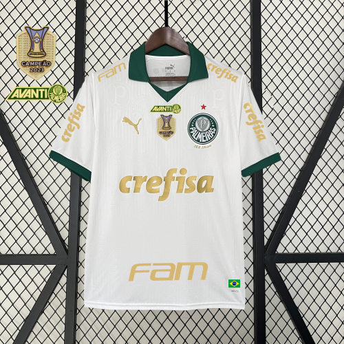 with Avanti+Campeao 2023 Patch+All Sponor Logos Fan Version 2024-2025 Palmeiras Away White Soccer Jersey Football Shirt