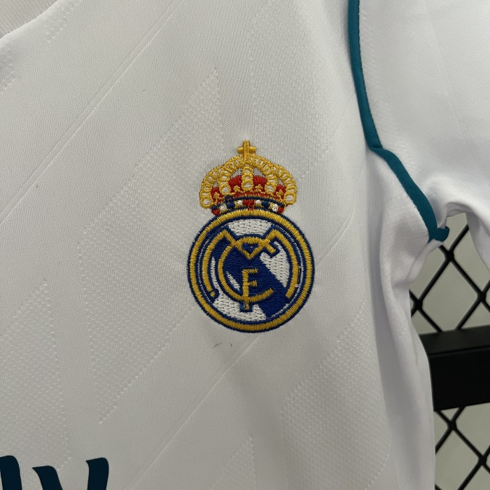 Retro Youth Uniform 2017-2018 Real Madrid Home Soccer Jersey Shorts Vintage Child Football Kit