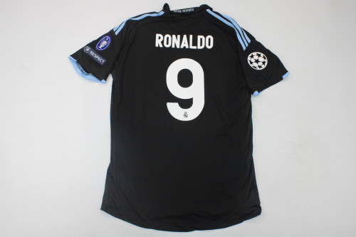 with UCL Patch Retro Jersey 2009-2010 Real Madrid RONALDO 9 Away Black Soccer Jersey Vintage Real Football Shirt