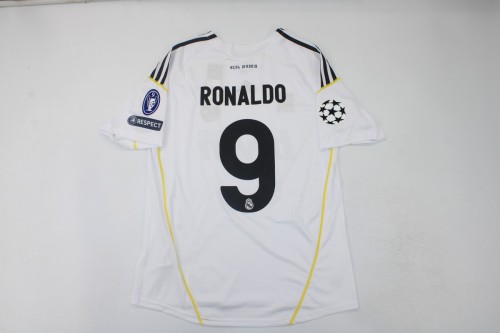 with UCL Patch Retro Jersey 2009-2010 Real Madrid RONALDO 9 Home Soccer Jersey Vintage Real Football Shirt
