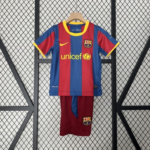 Retro Youth Uniform 2010-2011 Barcelona Home Soccer Jersey Shorts Vintage Child Football Kit