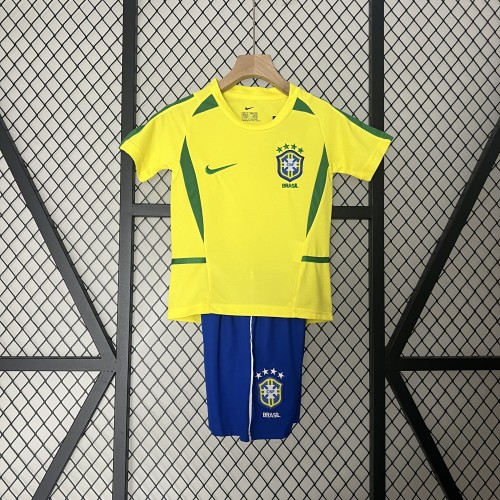Retro Youth Uniform 2002 Brazil Home Soccer Jersey Shorts Vintage Brasil Child Football Kit