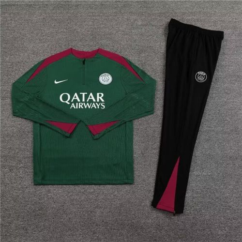 2024 PSG Paris Dark Green/Red Soccer Training Sweater and Pants