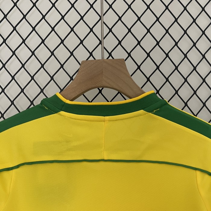 Retro Youth Uniform 1998 Brazil Home Soccer Jersey Shorts Vintage Brasil Child Football Kit