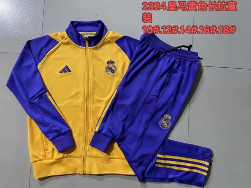 2024-2025 Real Madrid Yellow/Purple Soccer Training Jacket and Pants